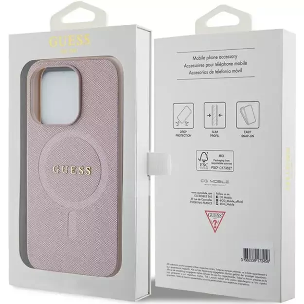 Guess Saffiano MagSafe case for iPhone 15 Pro - pink 6