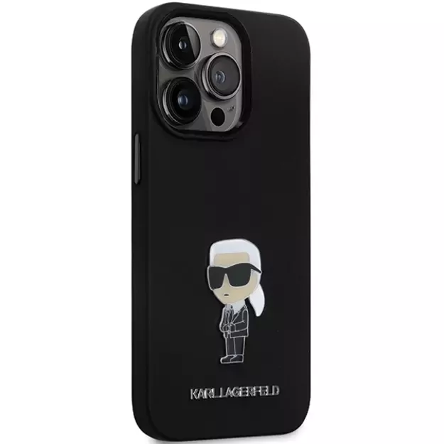 Karl Lagerfeld KLHCP14LSMHKNPK case for iPhone 14 Pro - black Silicone Ikonik Metal Pin 10