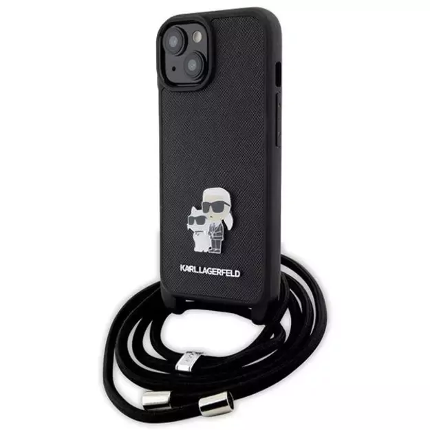 Karl Lagerfeld Crossbody Saffiano Metal Pin Karl &amp  Choupette case for iPhone 15 Plus - black