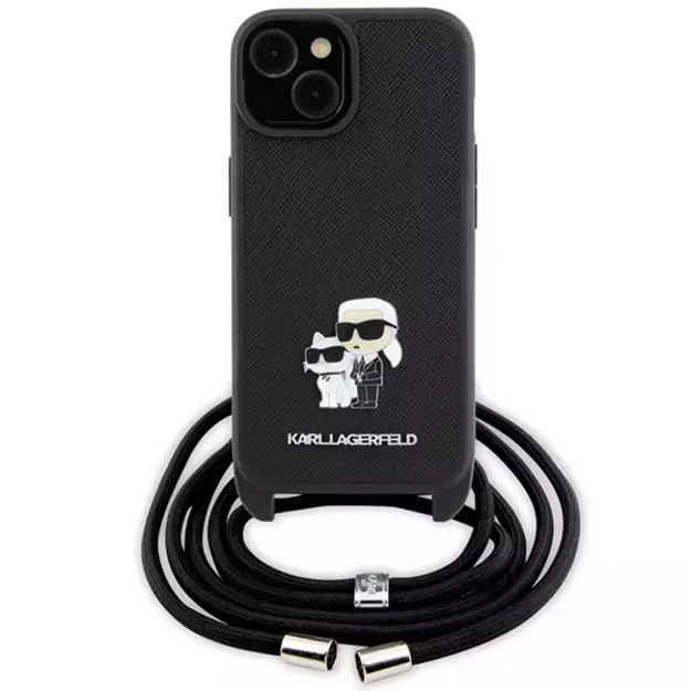 Karl Lagerfeld Crossbody Saffiano Metal Pin Karl &amp  Choupette case for iPhone 15 Plus - black 1