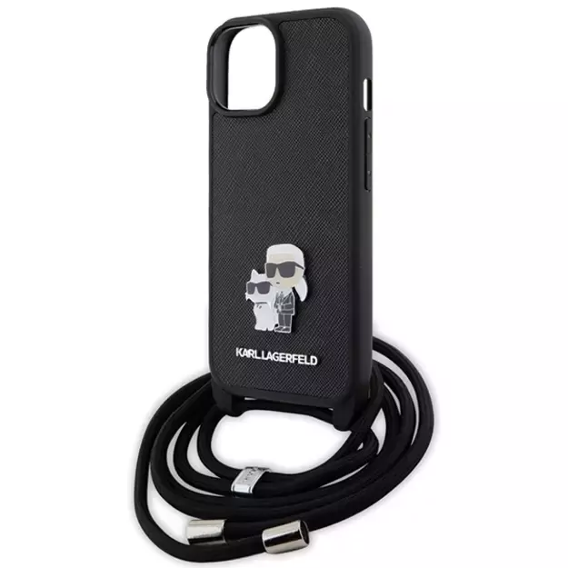 Karl Lagerfeld Crossbody Saffiano Metal Pin Karl &amp  Choupette case for iPhone 15 Plus - black 4