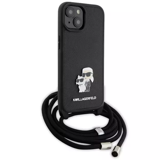 Karl Lagerfeld Crossbody Saffiano Metal Pin Karl &amp  Choupette case for iPhone 15 Plus - black 2