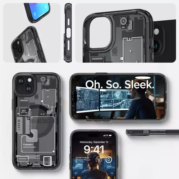Spigen Ultra Hybrid Mag Case with MagSafe for iPhone 15 Plus - Dark Gray (Zero One Pattern) 15