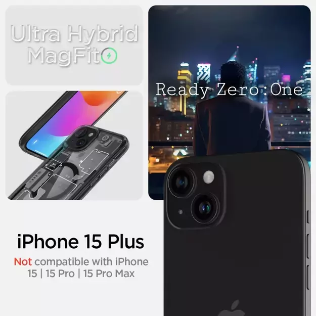 Spigen Ultra Hybrid Mag Case with MagSafe for iPhone 15 Plus - Dark Gray (Zero One Pattern) 8