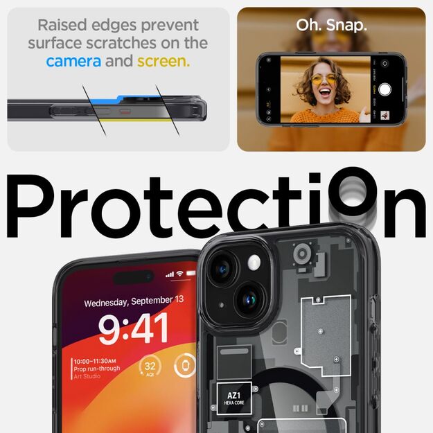 Spigen Ultra Hybrid Mag Case with MagSafe for iPhone 15 Plus - Dark Gray (Zero One Pattern) 28