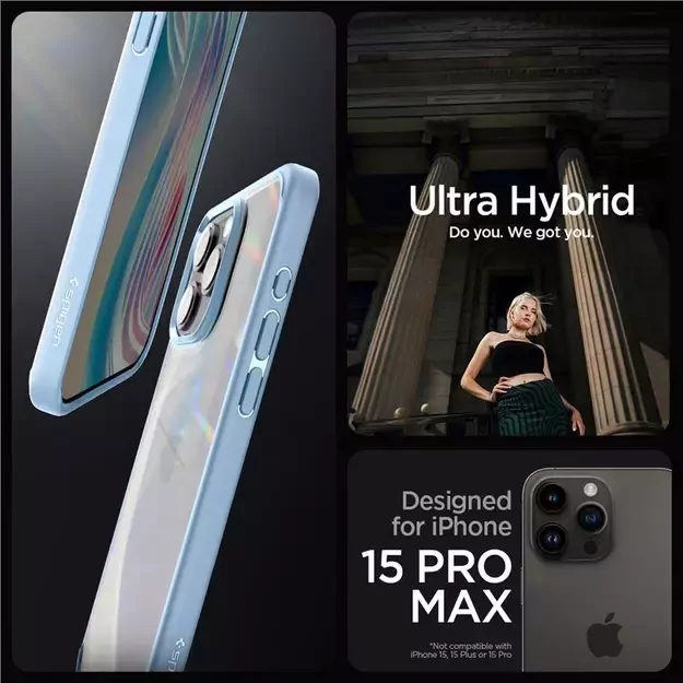Spigen Crystal Hybrid Case for iPhone 15 Pro Max - Clear Blue 3