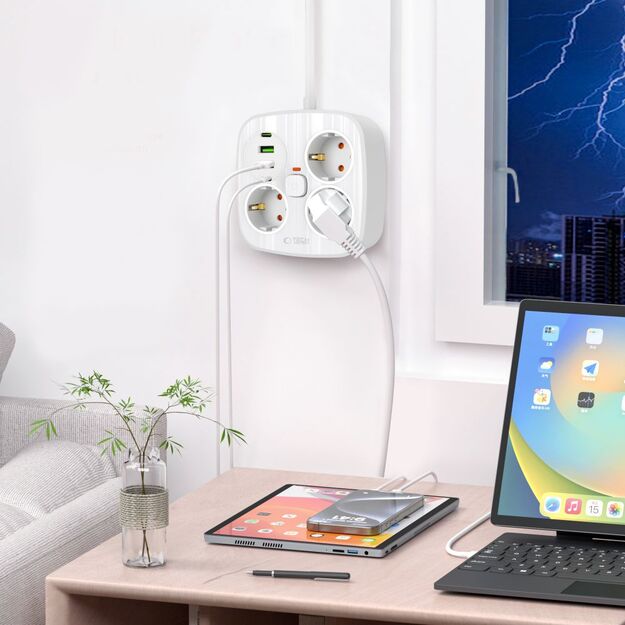 Tech-Protect PCS3X4 power strip, 3 sockets, 2xUSB-A, 2xUSB-C 200 cm - white 4