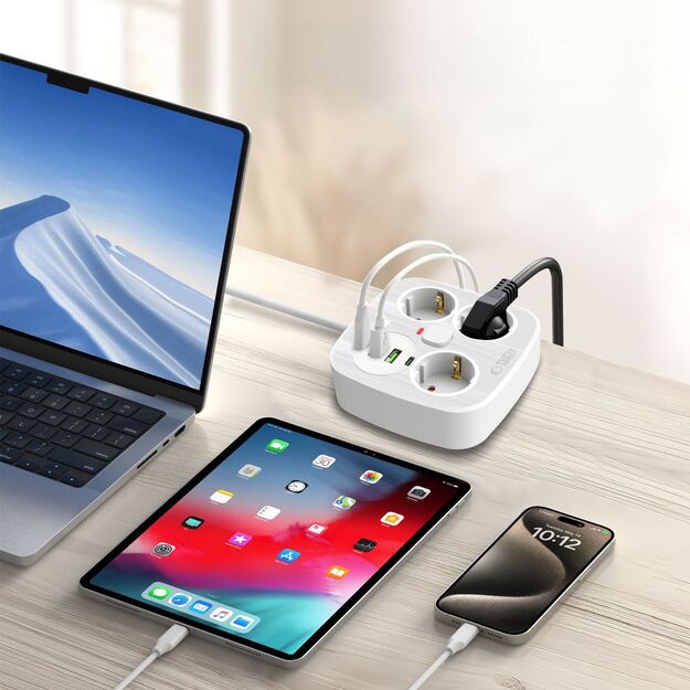 Tech-Protect PCS3X4 power strip, 3 sockets, 2xUSB-A, 2xUSB-C 200 cm - white 3