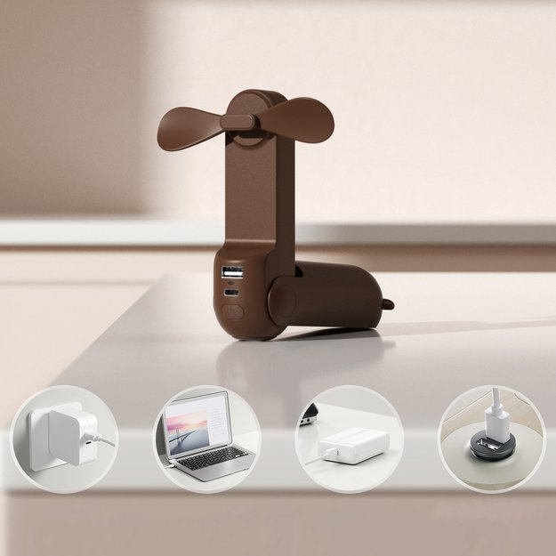 Jisulife Handheld Fan Life8 Plus Portable USB Fan with Power Bank Function 4500mAh and Flashlight - Brown 1