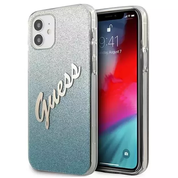 Guess GUHCP12SPCUGLSBL iPhone 12 mini 5.4&quot  blue/blue hardcase Glitter Gradient Script
