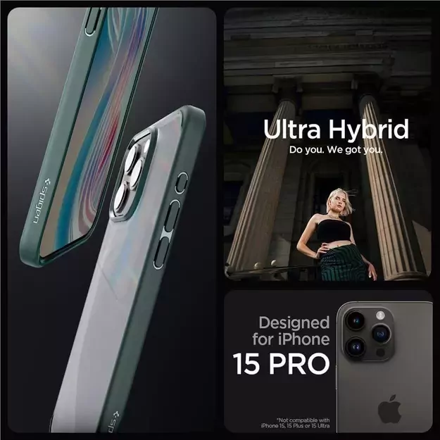 Spigen Ultra Hybrid iPhone 15 Pro Case - Dark Green