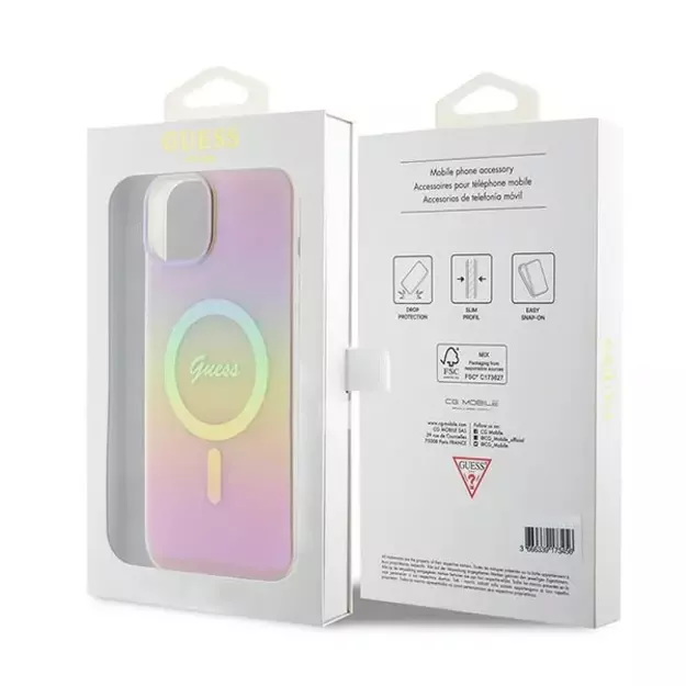 Guess GUHMP15MHITSP iPhone 15 Plus 6.7&quot  pink/pink hardcase IML Iridescent MagSafe 7
