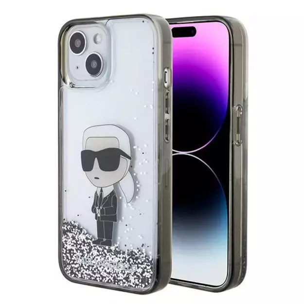 Karl Lagerfeld KLHCP15SLKKNSK iPhone 15 6.1  transparent hardcase Liquid Glitter Ikonik