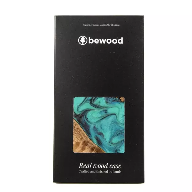 Wood and resin case for iPhone 15 Plus Bewood Unique Turquoise - turquoise and black 8
