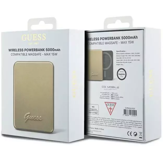Guess MagSafe Metal Script Logo induction power bank 15W 5000mAh - gold 4