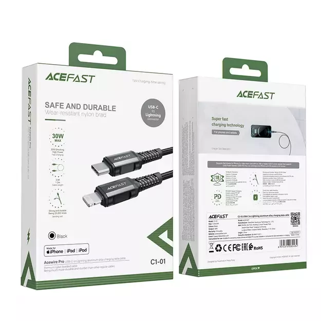 Acefast C1-01 Lightning - USB-C MFi PD cable 30W 3A 480Mb/s 1.2m - black 4