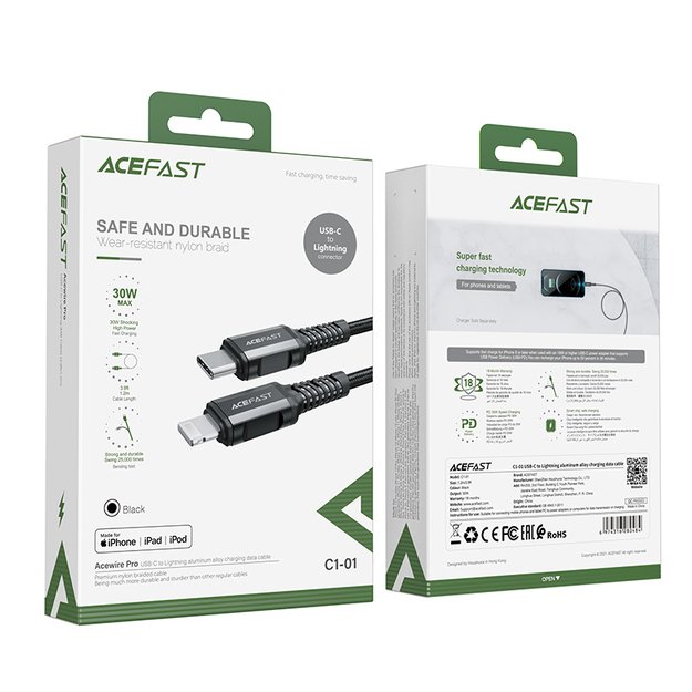 Acefast C1-01 Lightning - USB-C MFi PD cable 30W 3A 480Mb/s 1.2m - black 9