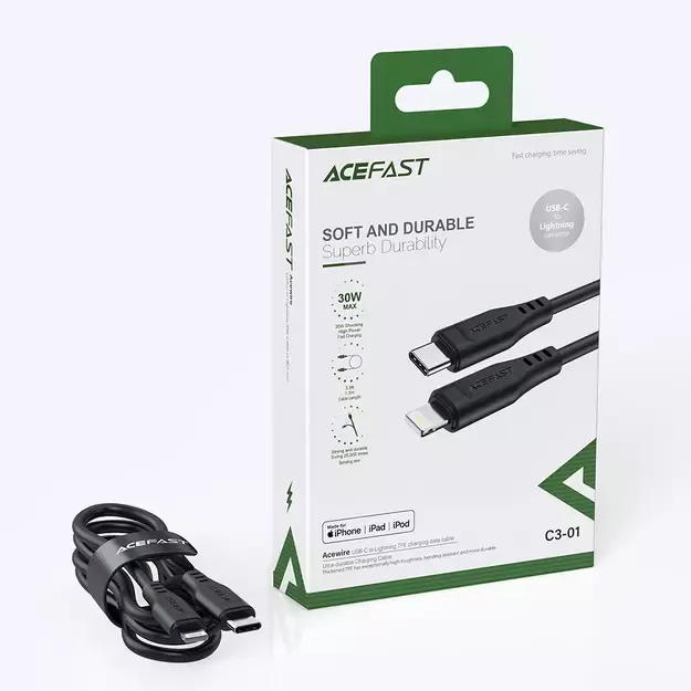 Acefast C3-01 Lightning - USB-C PD cable 30W 3A 480Mb/s 1.2m - white 11