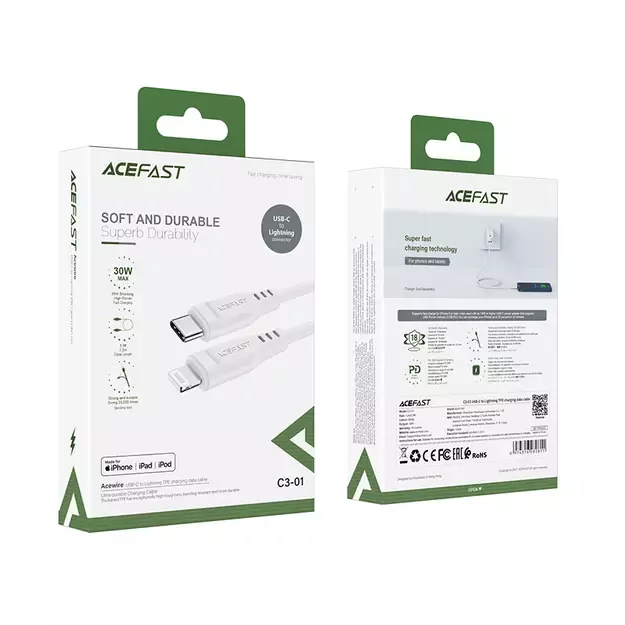 Acefast C3-01 Lightning - USB-C PD cable 30W 3A 480Mb/s 1.2m - white 4