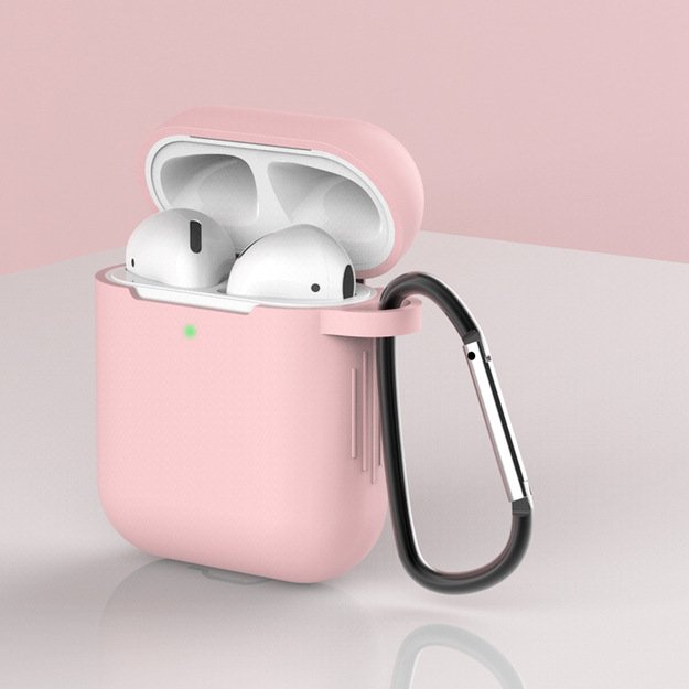 Case for AirPods 2 / AirPods 1 silicone soft case for headphones + keychain carabiner pendant pink (case D) 4
