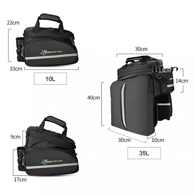 Rockbros A6-03BK bicycle bag for trunk 35 l with fold-out pockets - black 4