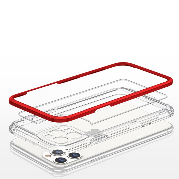 Clear 3in1 Case for iPhone 11 Pro Max Frame Cover Gel Red 10