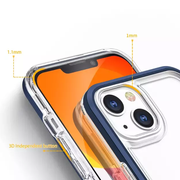 Clear 3in1 case for iPhone 13 mini gel cover with frame blue 3