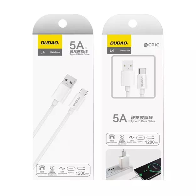 Dudao cable USB Type C 2.1A 1m white (L4T 1m white) 12