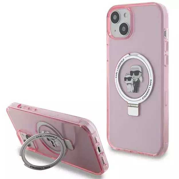 Karl Lagerfeld Ring Stand Karl&amp Choupette MagSafe case for iPhone 15 Plus - pink
