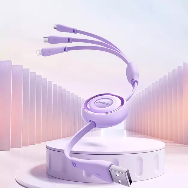Joyroom Colorful Series S-A40 Cable Retractable 3in1 USB-A - USB-C / Lightning / Micro USB 1m - Purple 2