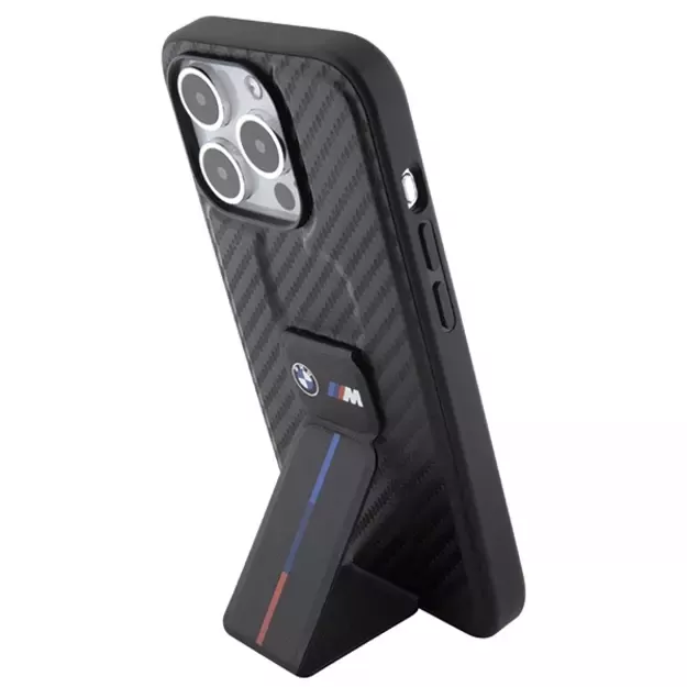 BMW Grip Stand Smooth & Carbon case for iPhone 15 Pro - black 1