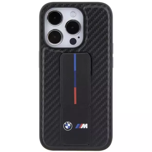 BMW Grip Stand Smooth & Carbon case for iPhone 15 Pro - black 3