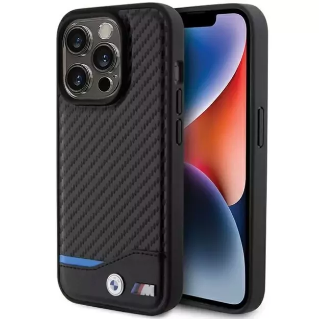 BMW Leather Carbon MagSafe iPhone 15 Pro Max Case - Black
