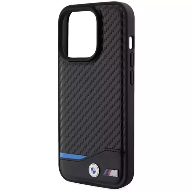 BMW Leather Carbon MagSafe iPhone 15 Pro Max Case - Black 12