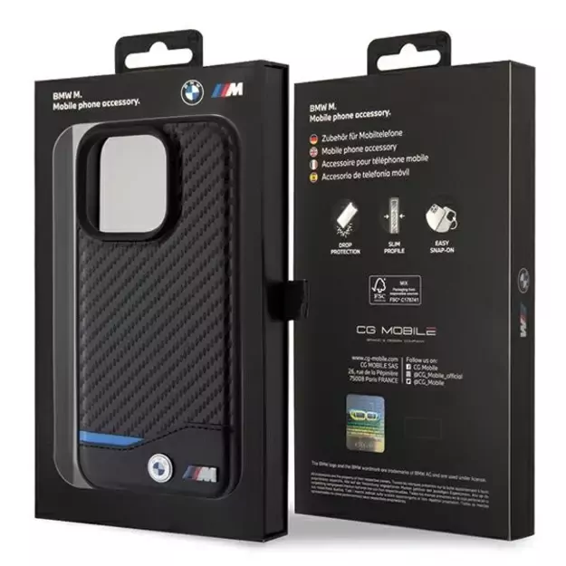 BMW Leather Carbon MagSafe iPhone 15 Pro Max Case - Black 14