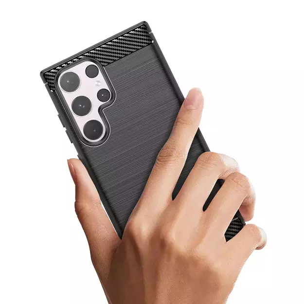 Carbon Case for Samsung Galaxy S24 Ultra Flexible Silicone Carbon Cover - Black 3