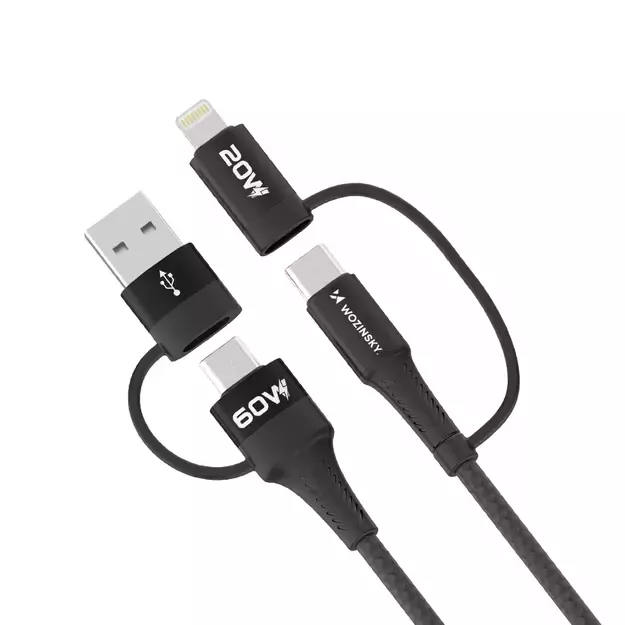 Wozinsky WNBAA 4in1 cable 2x USB-C 1x USB-A 1x Lightning 60W 1 m - black 1