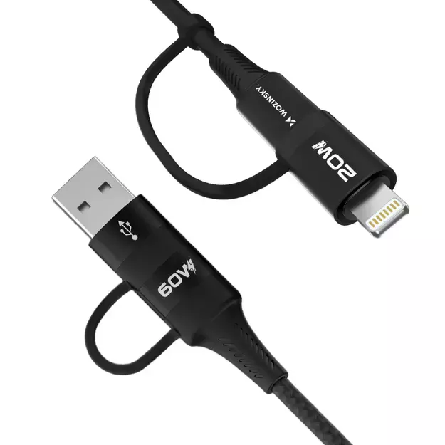 Wozinsky WNBAA 4in1 cable 2x USB-C 1x USB-A 1x Lightning 60W 1 m - black 2