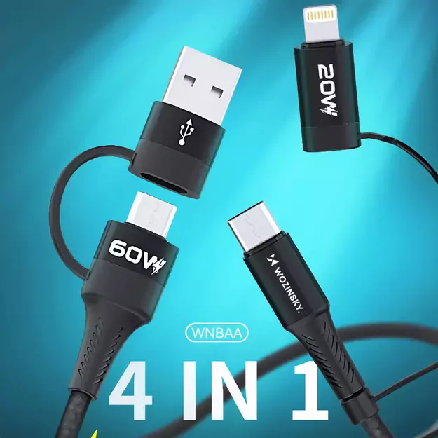 Wozinsky WNBAA 4in1 cable 2x USB-C 1x USB-A 1x Lightning 60W 1 m - black 5