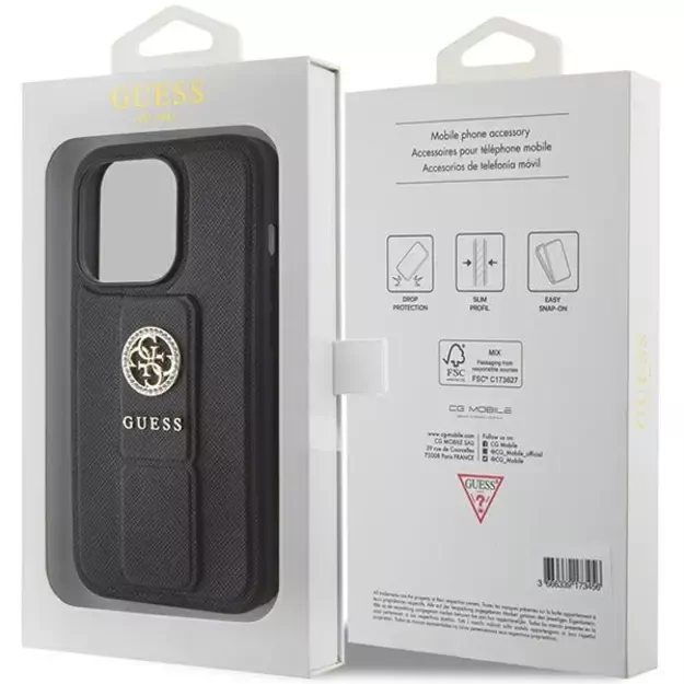 Guess Grip Stand 4G Saffiano Strass case for iPhone 15 Pro Max - black 14