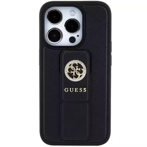 Guess Grip Stand 4G Saffiano Strass case for iPhone 15 Pro Max - black 9