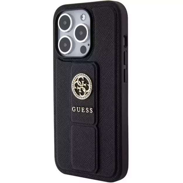 Guess Grip Stand 4G Saffiano Strass case for iPhone 15 Pro Max - black 8