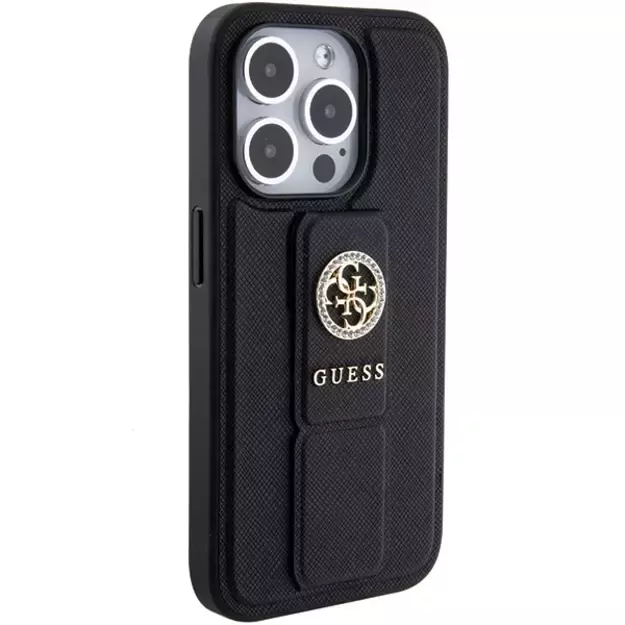 Guess Grip Stand 4G Saffiano Strass case for iPhone 15 Pro Max - black 10