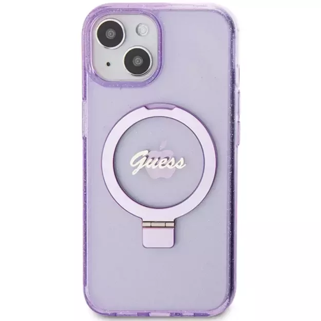 Guess Ring Stand Script Glitter MagSafe case for iPhone 15 Plus / 14 Plus - purple 2