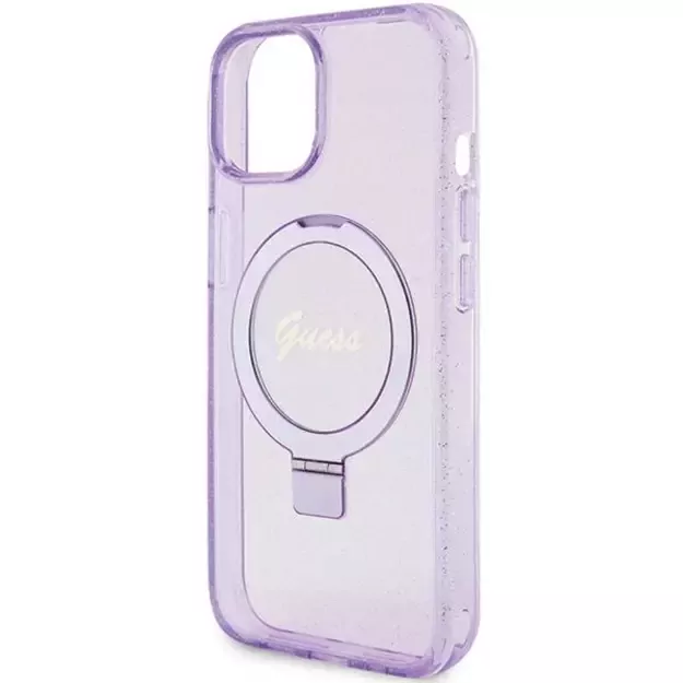 Guess Ring Stand Script Glitter MagSafe case for iPhone 15 Plus / 14 Plus - purple 5