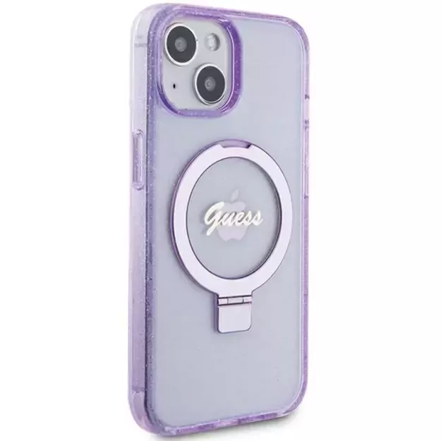 Guess Ring Stand Script Glitter MagSafe case for iPhone 15 Plus / 14 Plus - purple 3
