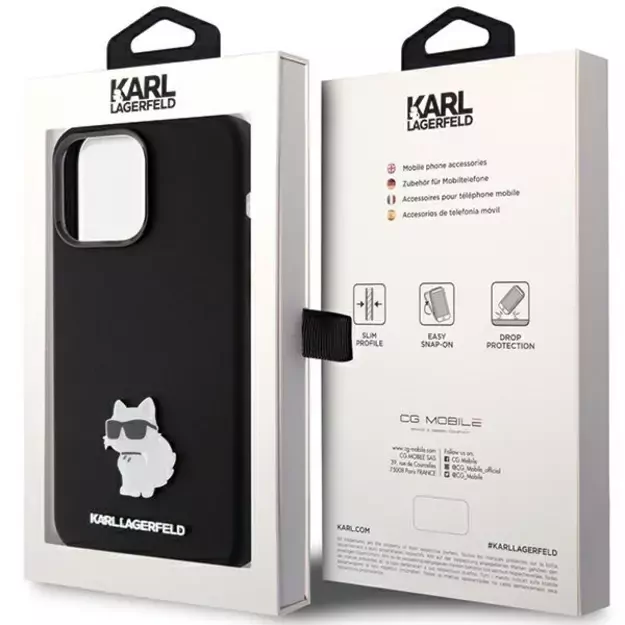 Karl Lagerfeld Silicone Choupette Metal Pin case for iPhone 15 Pro - black 7