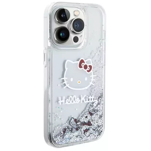 Hello Kitty Liquid Glitter Charms Kitty Head case for iPhone 15 Pro - silver 3
