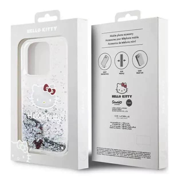 Hello Kitty Liquid Glitter Charms Kitty Head case for iPhone 15 Pro - silver 7