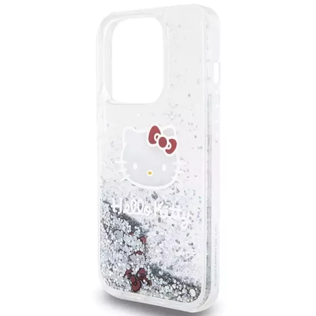 Hello Kitty Liquid Glitter Charms Kitty Head case for iPhone 15 Pro - silver 5